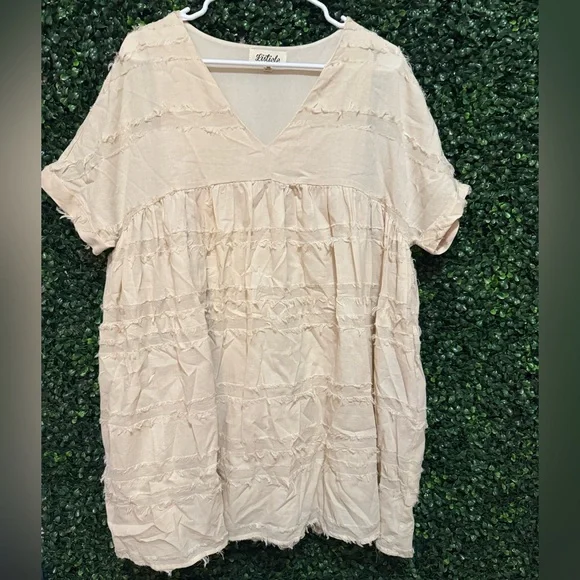 LISTICLE SHORT SLEEVE LINED BABY DOLL DRESS - Picture 1 of 7